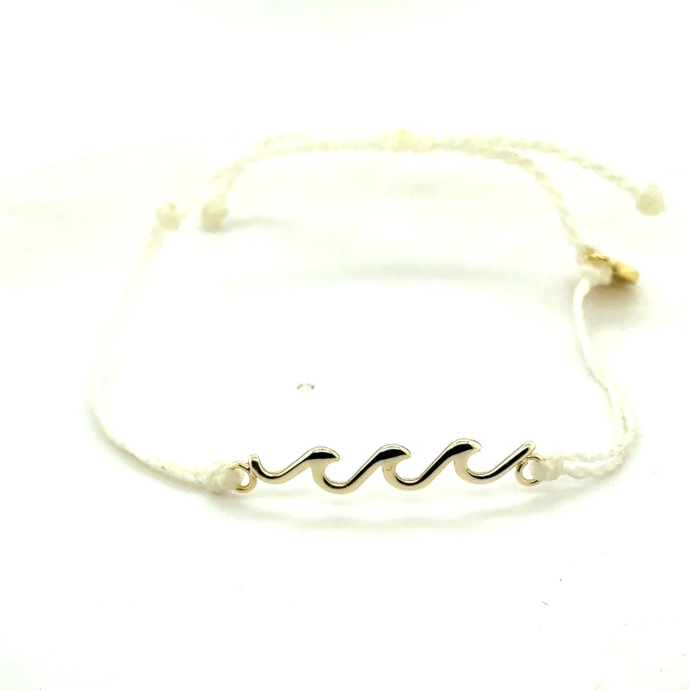 Pura Vida Gold Wave Bracelet White Cord Adjustable Surf Jewelry Boho